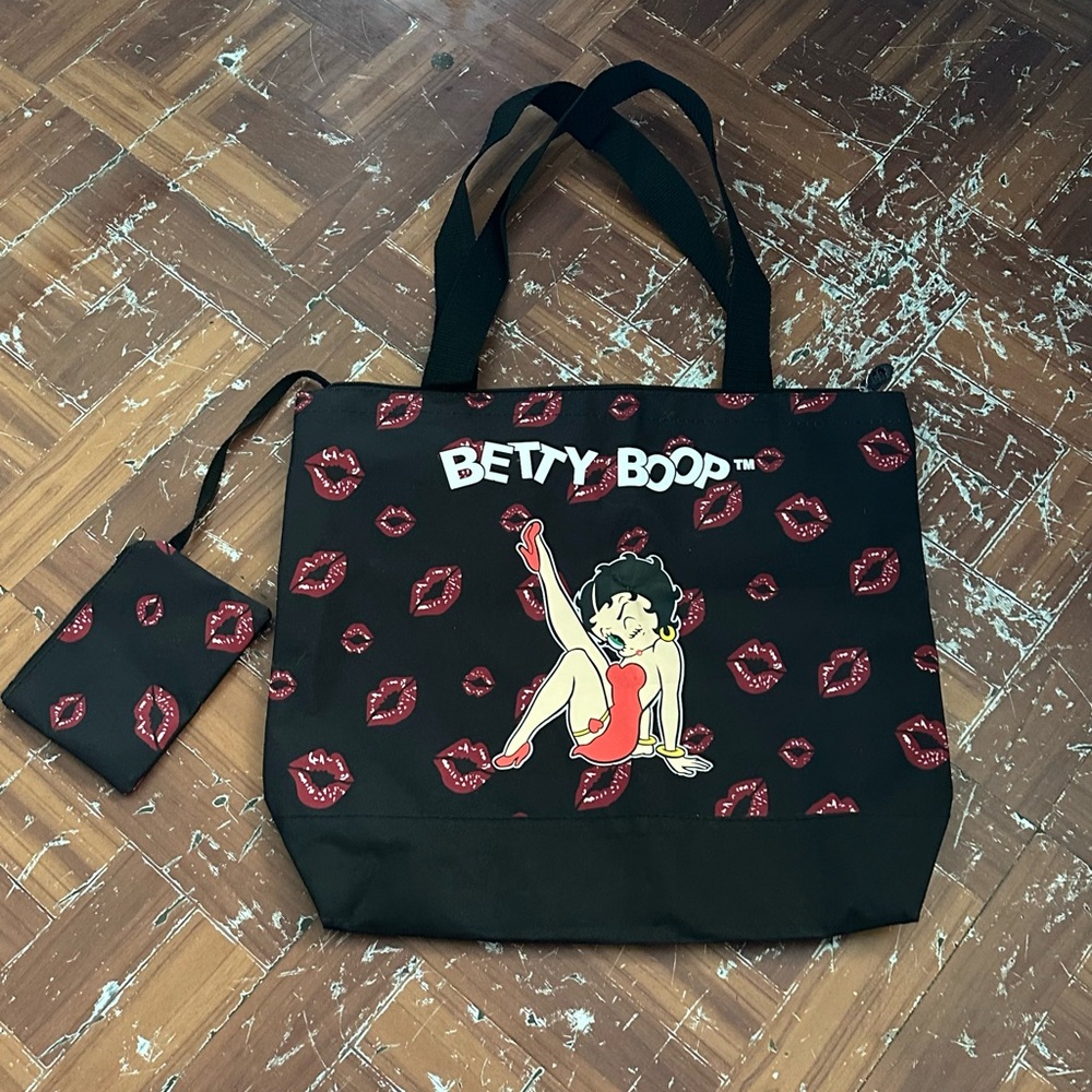 NWOT vintage Betty Boop Black Tote with Red Lips Design - Picture 6 of 12